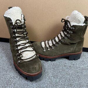 Jeffrey Campbell Culvert Mountaineering Olive Green Suede & Sherpa Boot Sz 10